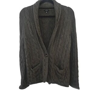 Talbots Cable Knit Preppy Shawl Collar Cardigan Sweater Olive‎ Size Med Academia